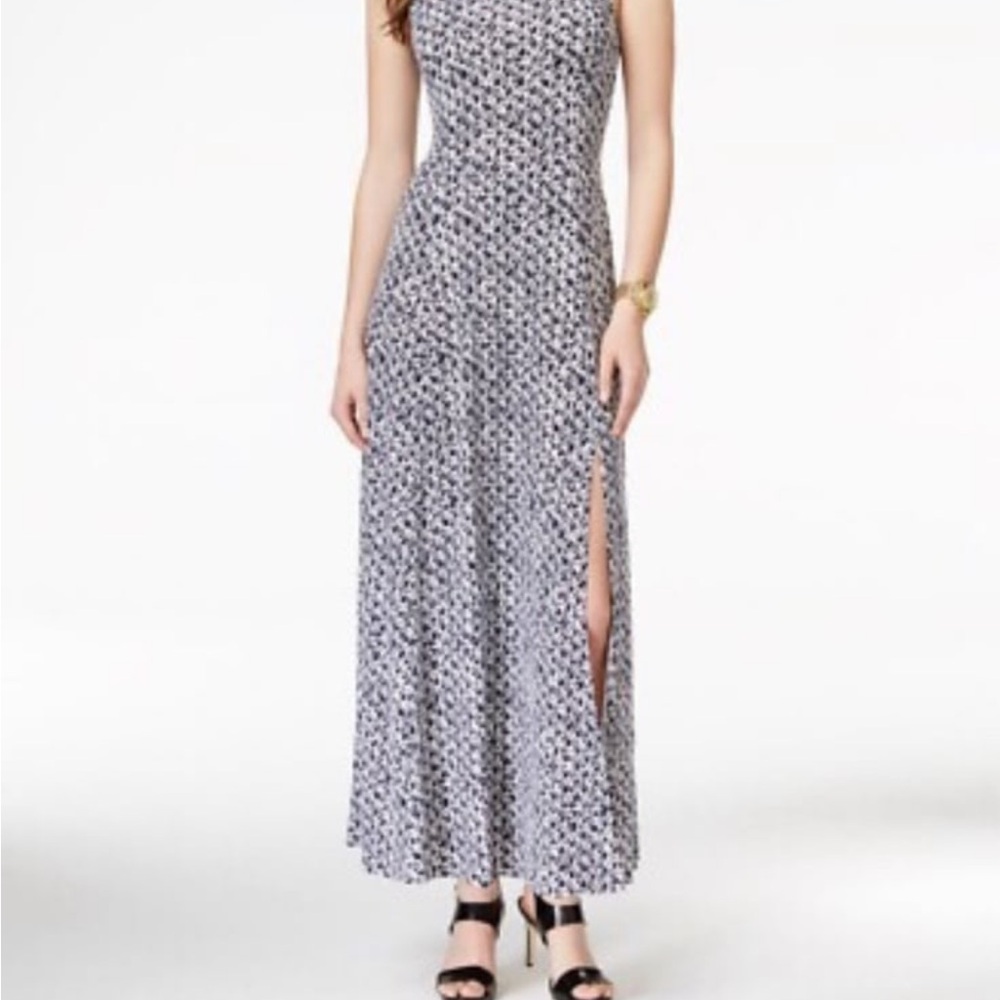 Michael‎ Kors Maxi Dress Sleeveless Blue Printed Side Slit Polyester Sz Small
